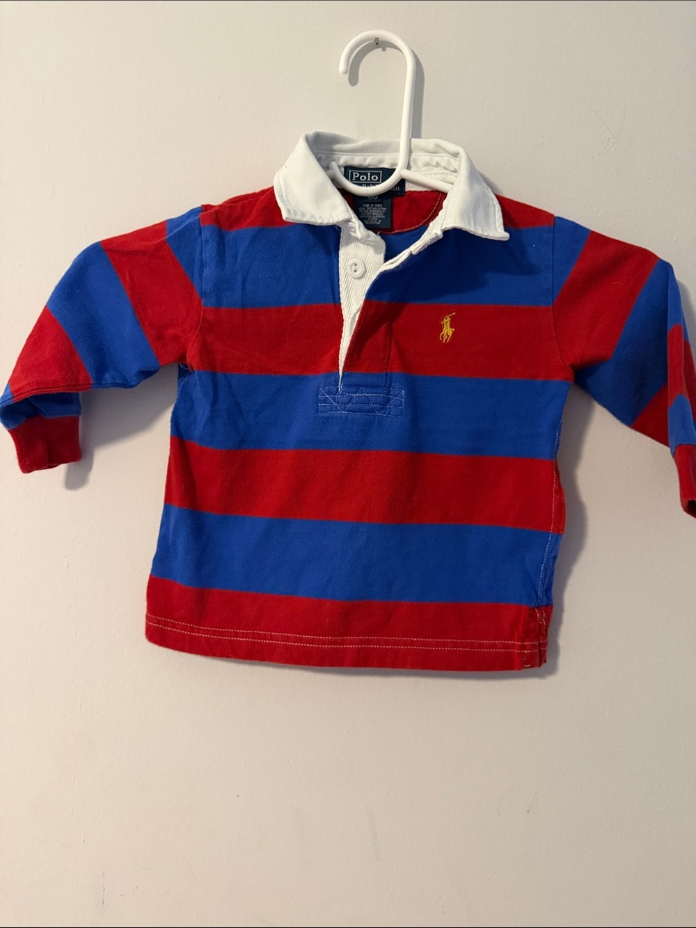 Polo by Ralph Lauren Red & Blue Striped Rugby Top with White Collar